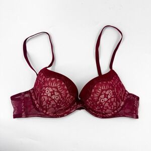 Victorias Secret Very Sexy Lightly Lined Plunge Bra Burgundy Red Lace 36A